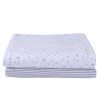 Clair De Lune Fitted Cotton Stars and Stripes Moses Basket Sheets 2 Pack - Grey