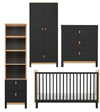 CuddleCo 4 Piece Nursery Set with Cot Bed, Dresser, Wardrobe & Bookcase - Rafi
