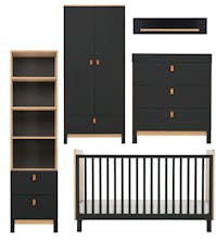 CuddleCo 5 Piece Nursery Set, Cot Bed, Dresser, Wardrobe, Bookcase & Shelf - Rafi
